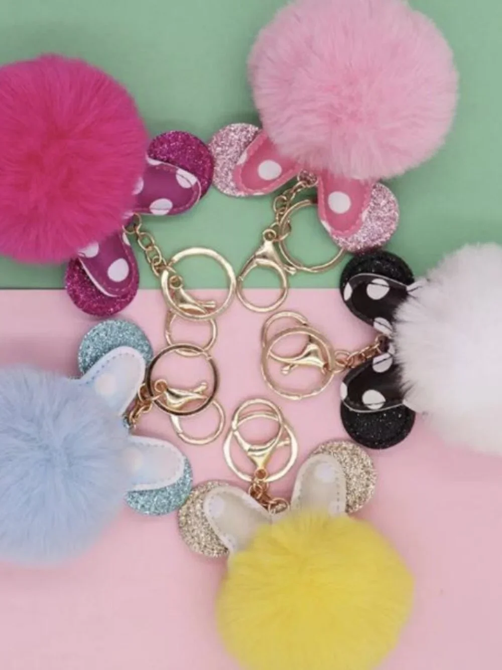 Mouse Ear Pom Pom Keychains B23